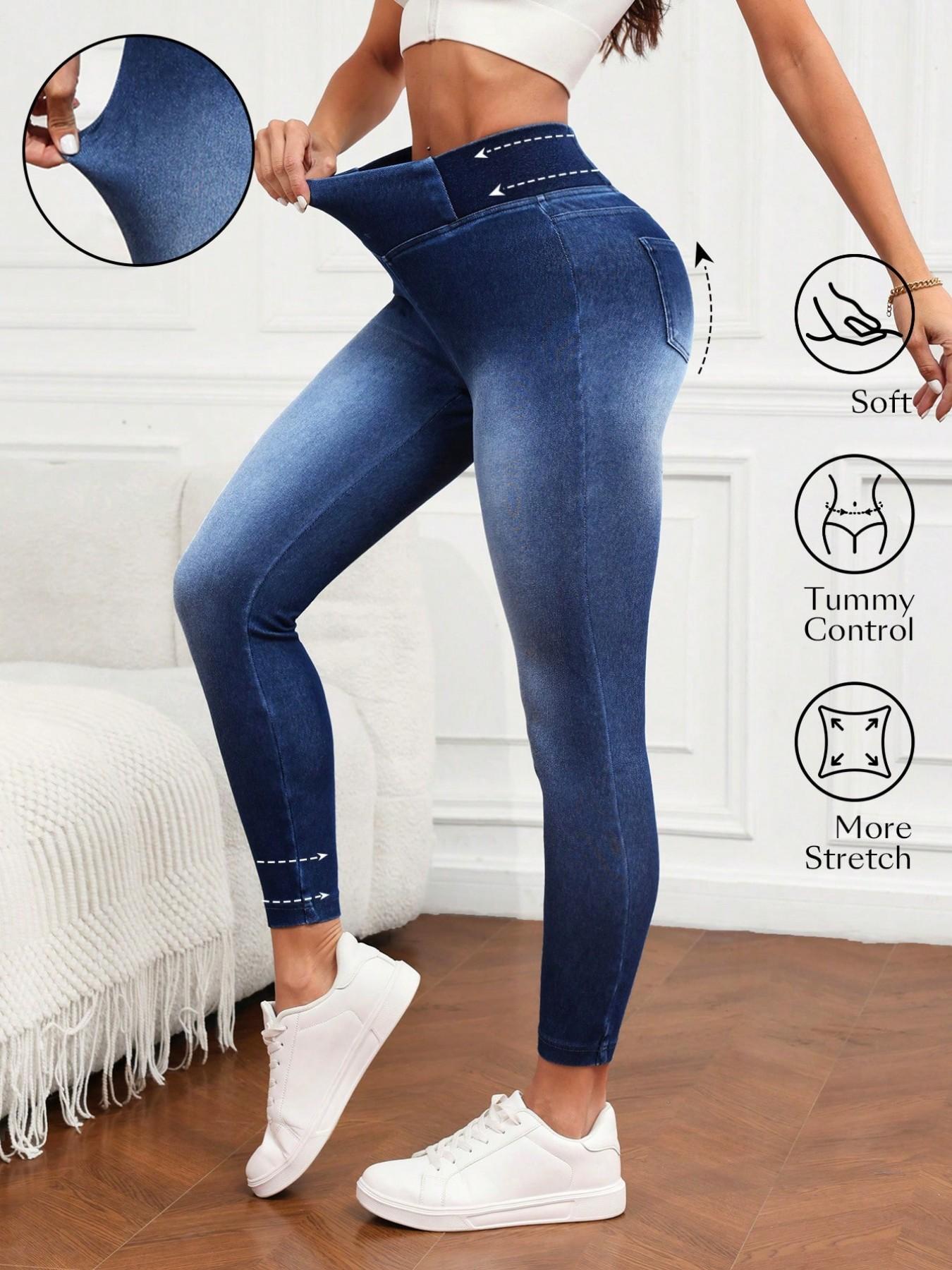 Women's High-Waisted Elastic Slim Fit Denim Jeans, Tummy Control Butt Lifting, Casual Flare Leg Pants with Pockets, All Seasons Wear