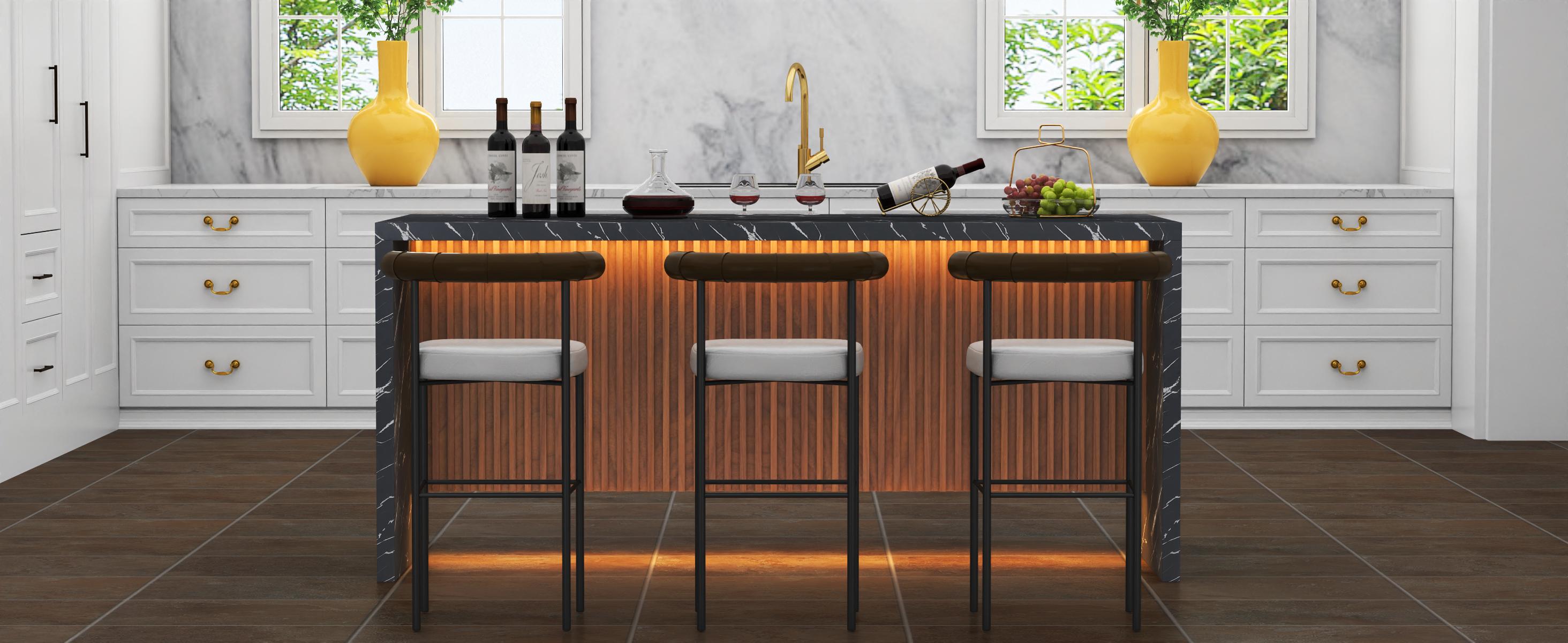 71" Large Imitation Marble Dining Table for 6-8 People, Island Table with LED Lights, Mordern Marble Stripes Kitchen Dining Table with Grille design 71" Large Imitation Marble Dining Table for 6-8 People, Island Table with LED Lights, Mordern Marble Stripes Kitchen Dining Table with Grille design