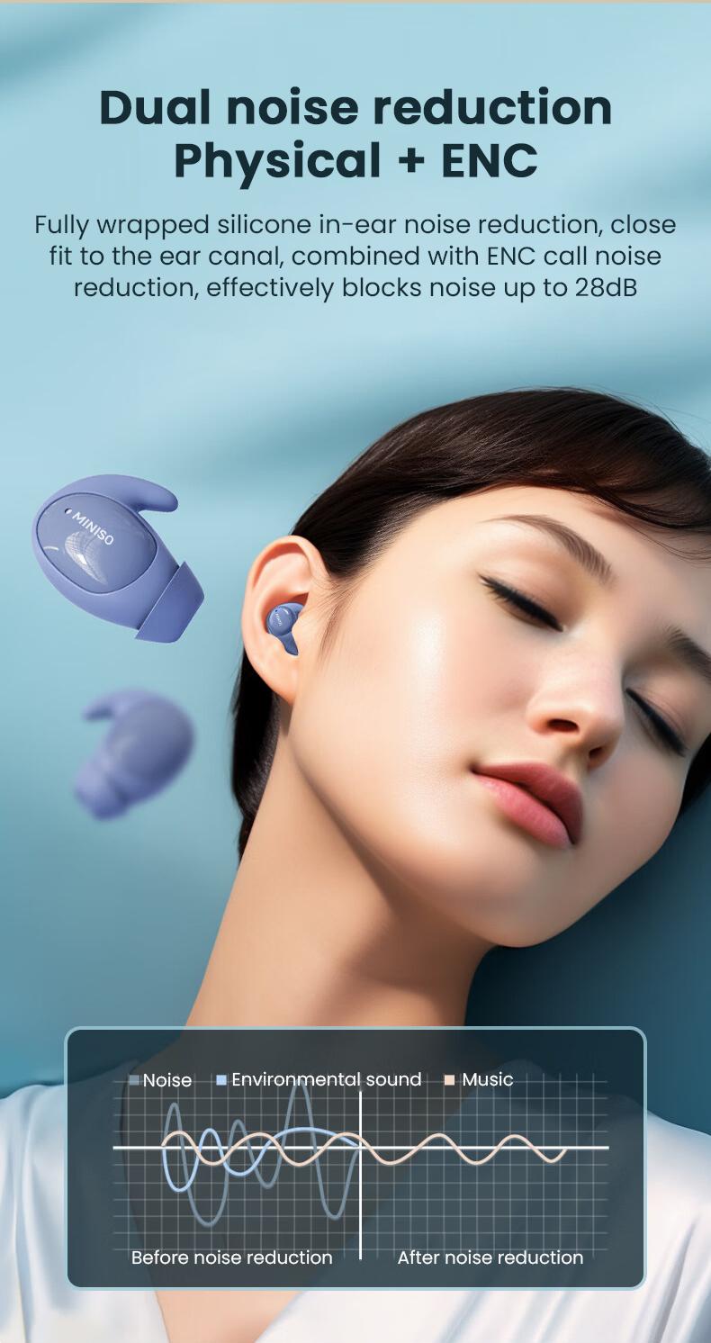 MINISO MS153 Wireless Sleep Earbuds Noise Blocking Headphones for Sleep Comfortable Fit Bluetooth 5.4 Earphones Side Sleeping In-Ear Headsets Noise reduction and sleep aid