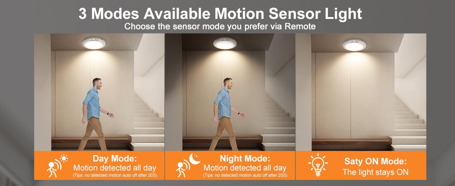 Rechargeable Motion Sensor Ceiling Light with Remote – 10000mAh Battery Powered Magnetic Wireless LED Light for Closet Shower Stairs Shed Hallway Porch Patio Garage ect, 3 Color 10-Level Dimmable, No Wiring