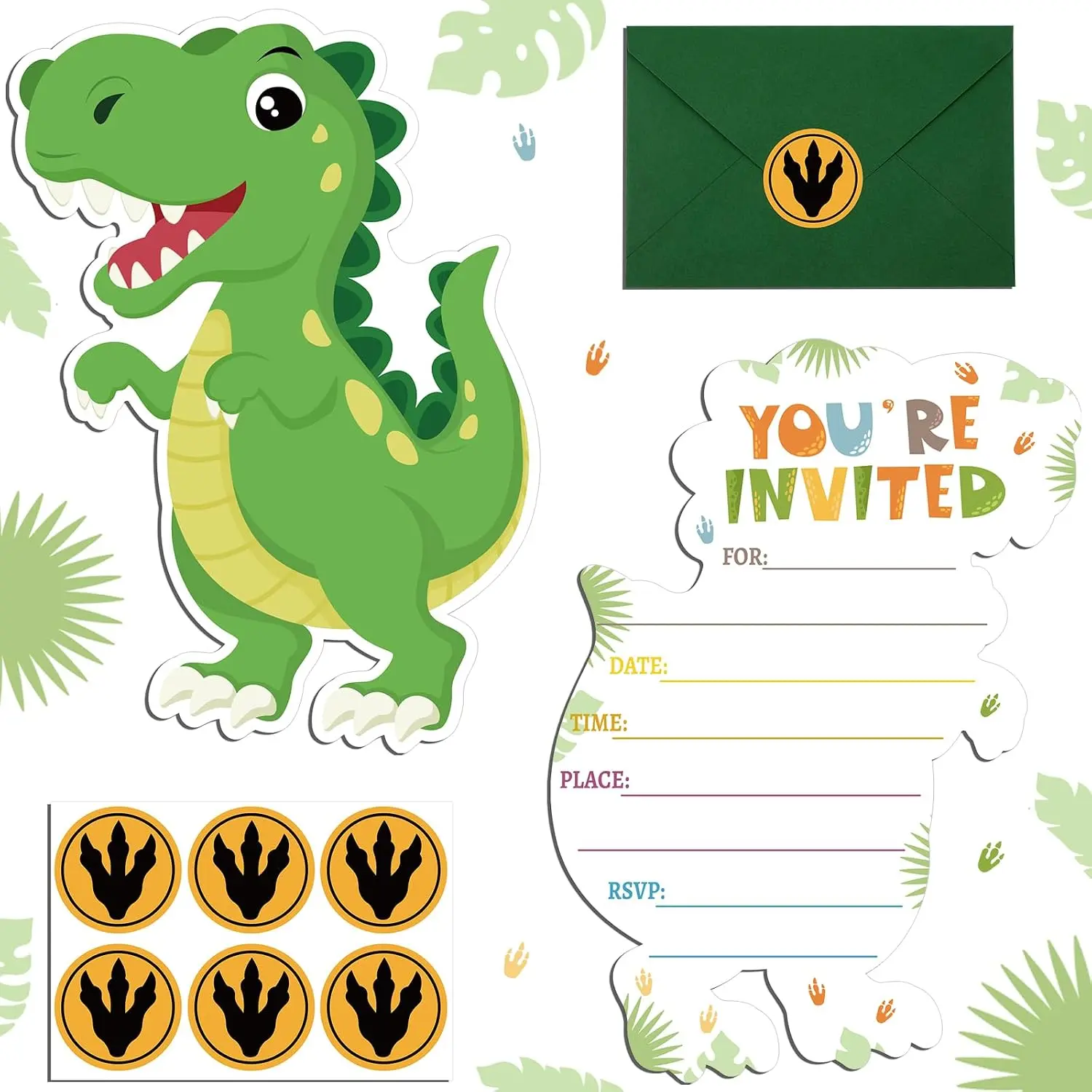 30 Sets Dinosaur Birthday Invitations with Envelopes Stickers |   Jungle Animal Themed Invitations for Girl Boy Birthday Baby Shower Party Supplies Decoration
