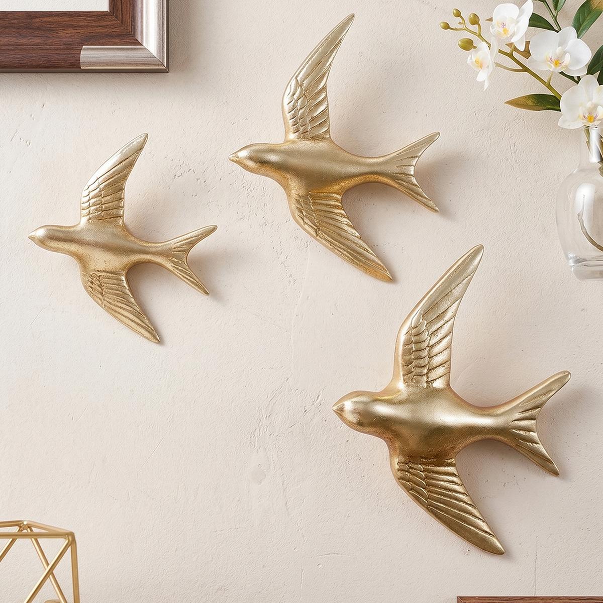 3pcs European Style Flying Bird Wall Decor, Resin Material Home Hotel Decoration, Bathroom Hanging Ornament