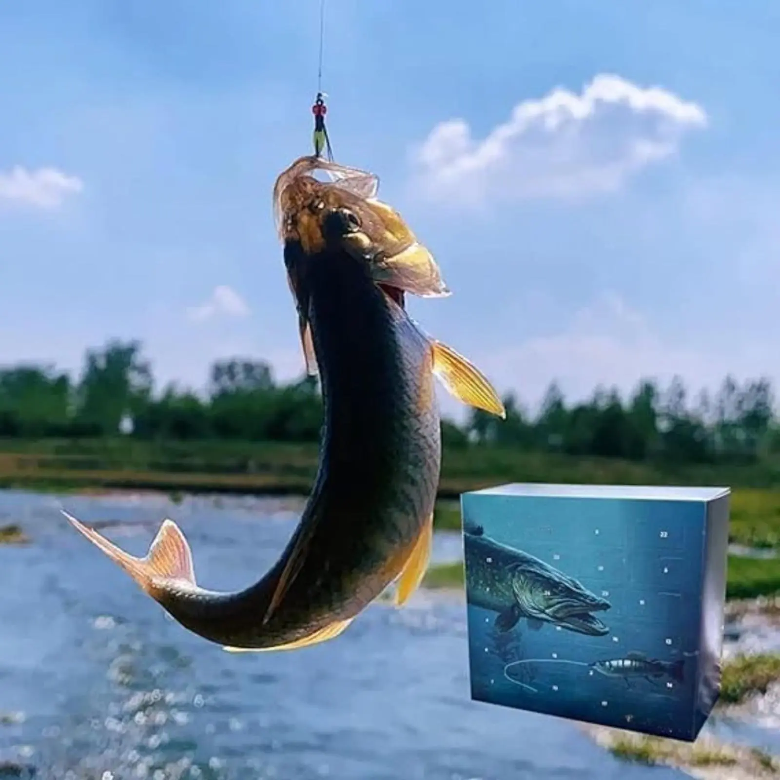 24-Day Fishing Tackle Advent Calendar, Freshwater Bass Lures Mystery Bait Box Kit for Largemouth & Smallmouth Bass, Surprise Countdown Gift for Fishing Enthusiasts & Outdoor Anglers