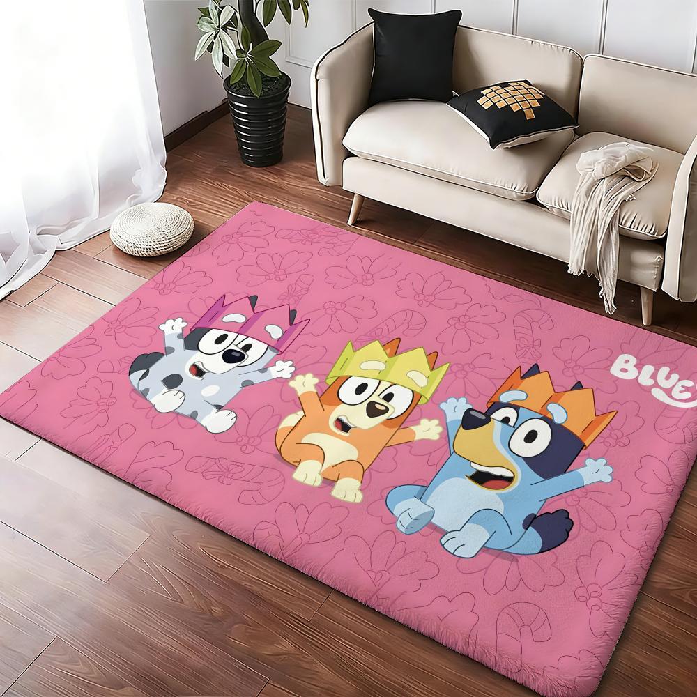 Kwaii Anime B-Bluey Floor Mat Flannel Rugs Soft Warmth Floor Mat Thickened Non-Slip for Room Home Decor Door Mat Strong Water Absorption Upgraded Anti-Slip Backing Easy to Clean