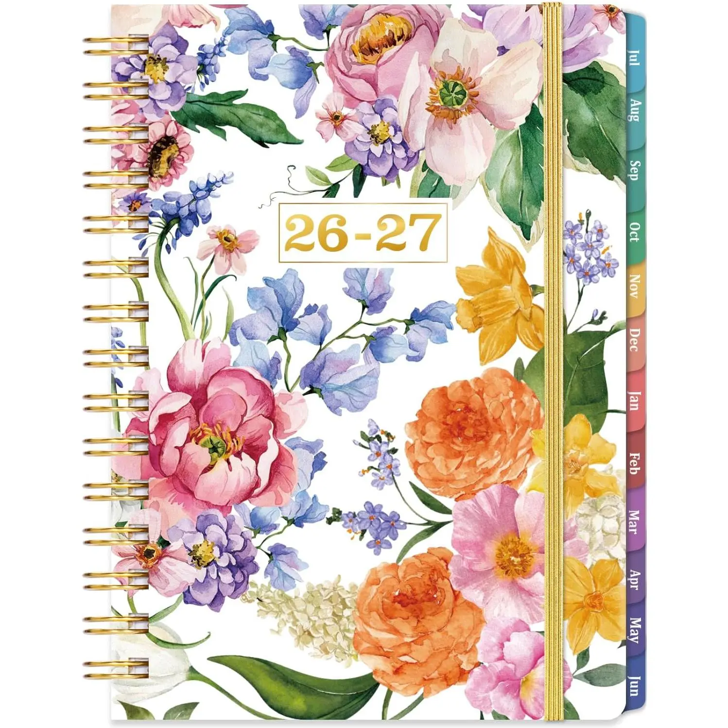 2026-2027 Academic Planner (July 2026-June 2027), Monthly/Weekly Organizer with 8.4x6.3" Size, Colorful Tabs, Elastic Closure, Pocket, Floral Cover