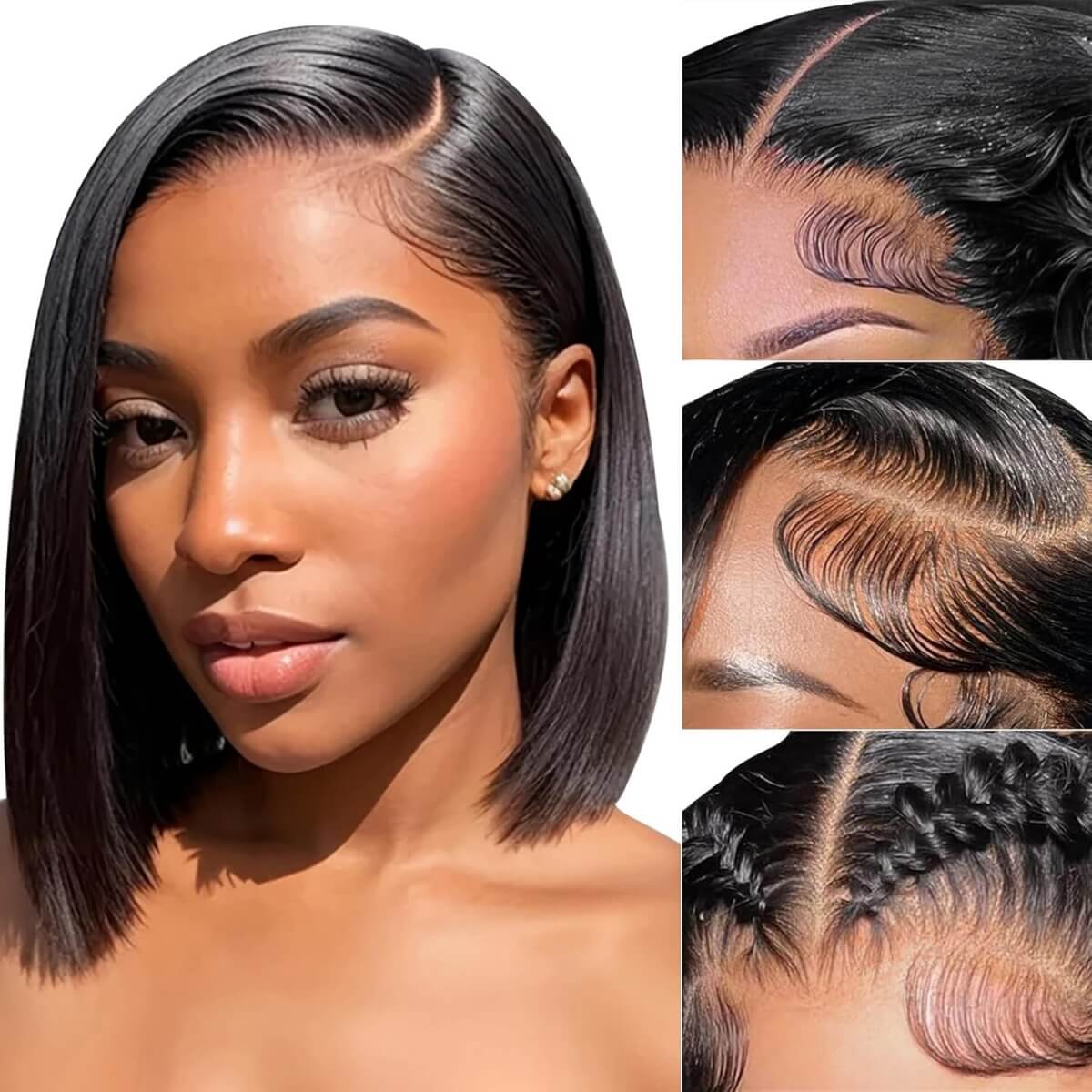 Glueless Staight Short Bob Wig 5x5 Pre Plucked Hairline Pre-Cut  Lace Wig 180% Density HD Transparent Lace Closure Wigs Human Hair for Black Women Short Straight Bob Wigs No Glue Lace Closure Wigs Beginner Friendly Gift for Girlfriend/Wife/FamilySpringtok