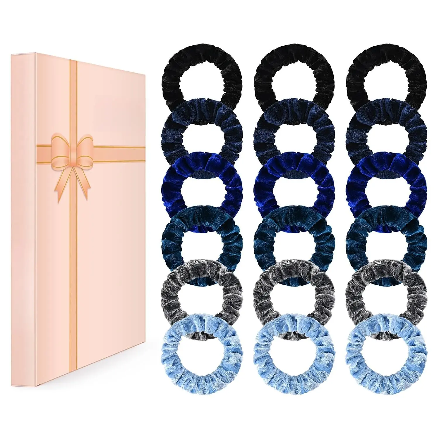 18- Mini  Scrunchies, Small Elastic Hair Ties for Women | Soft Ponytail Holders Hair Accessories Ropes, Hair Rubber for Thick and Thin Hair (Blue)