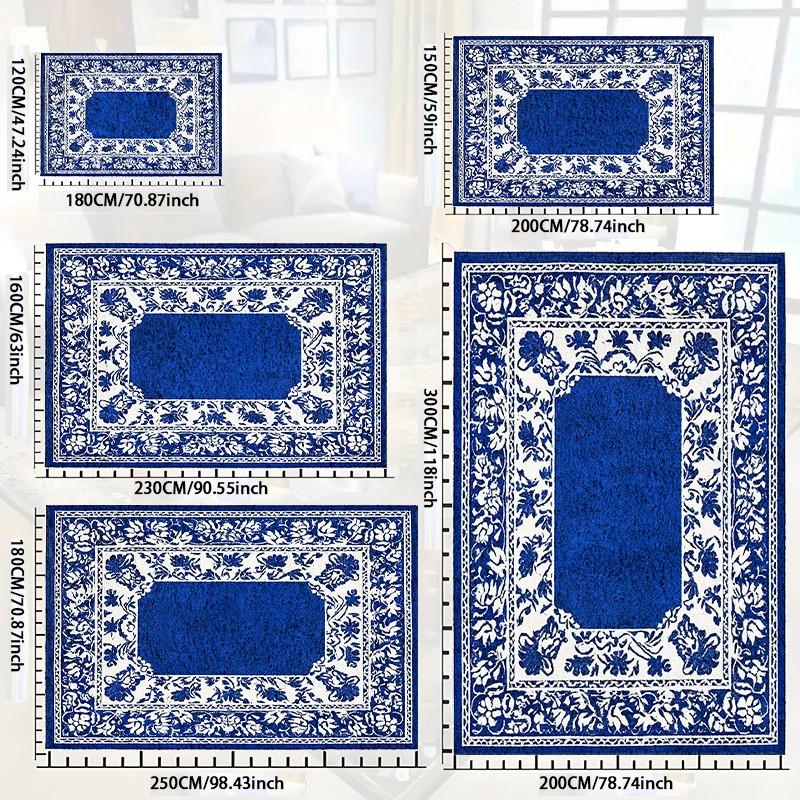 1pc Rectangular Blue Outdoor Rug, Waterproof Sunscreen Non-Slip Back, Velvet Camping RV Patio, Artistic Pattern, Indoor Outdoor Use