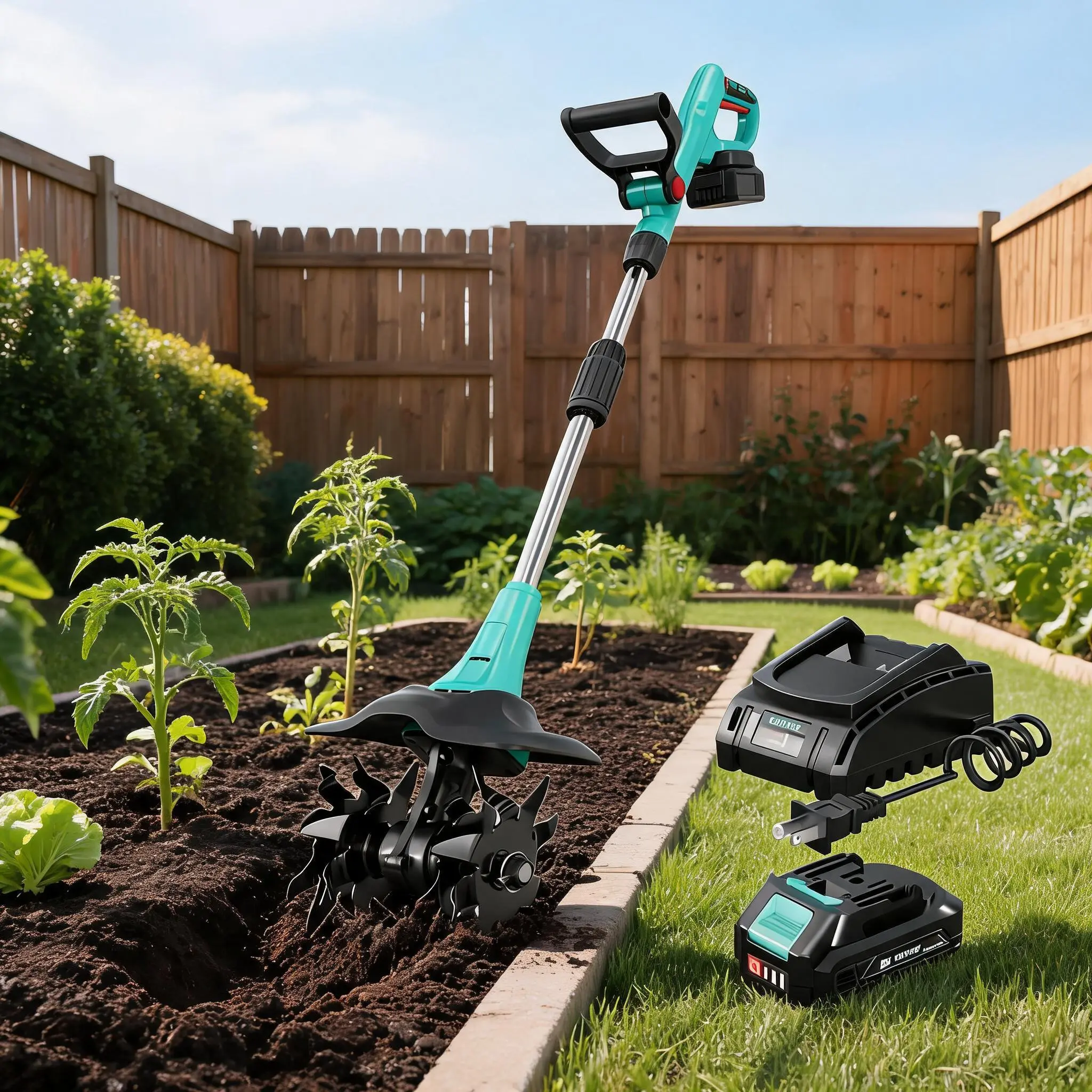 Garvee Battery-powered Electric Tiller for Gardening – Battery Powered Mini Rototiller Cultivator with 2×2.0Ah Batteries – Lightweight Handheld Garden Tool – Soil Cultivation