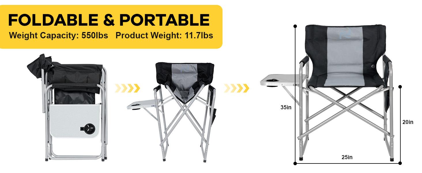 SLSY Heated Director Chair Camping Chairs for Adults with Side Table, Folding Portable Lawn Chairs or Outdoor Camping, Travel, Picnic, Support 5500lbs【Batteries not included】