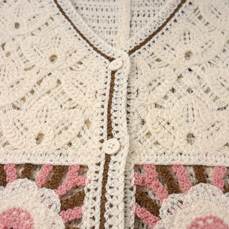 Granny Square Crochet Vest Woman Sheer Open-knit Button Front Sleeveless Waistcoat Top Summer Boho Vacation Beach Outfit