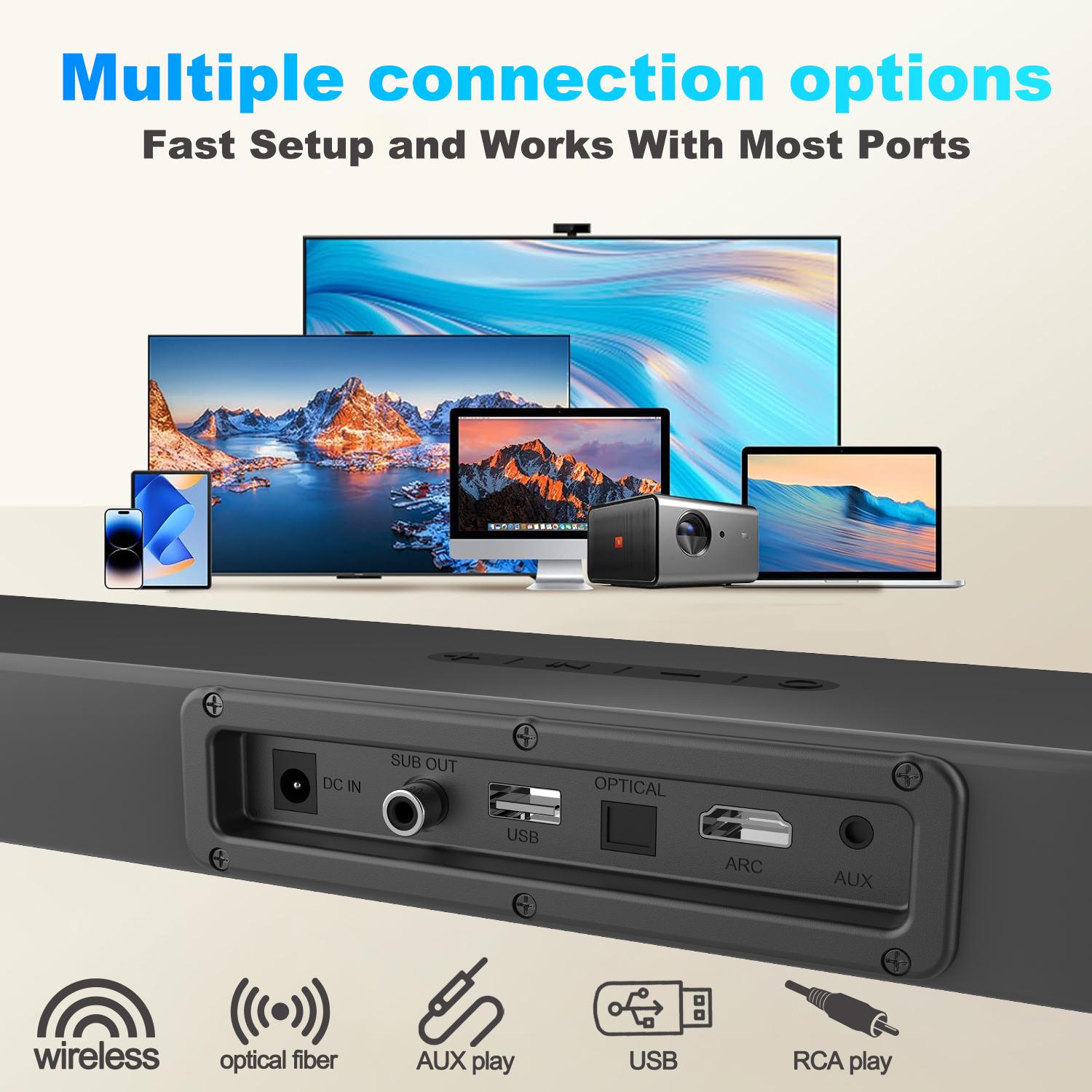 2.1ch Soundbar with 160 Watt Powerful Wired Sub woofer For TV PC, S-Force PRO Front Surround Sound Digital, Black
