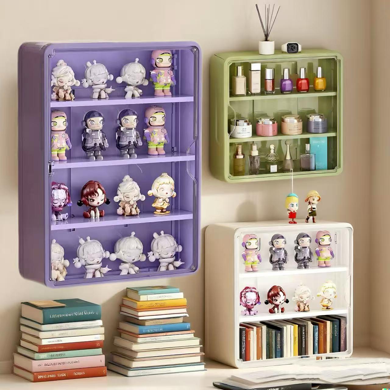Large Wall-Mounted Display Rack for Doll Collection, 3 or 4-Tier Acrylic Storage Box with Magnetic Design, Space-Saving Clear Compartments for Action Figures and Accessories, Floating Display Shelf