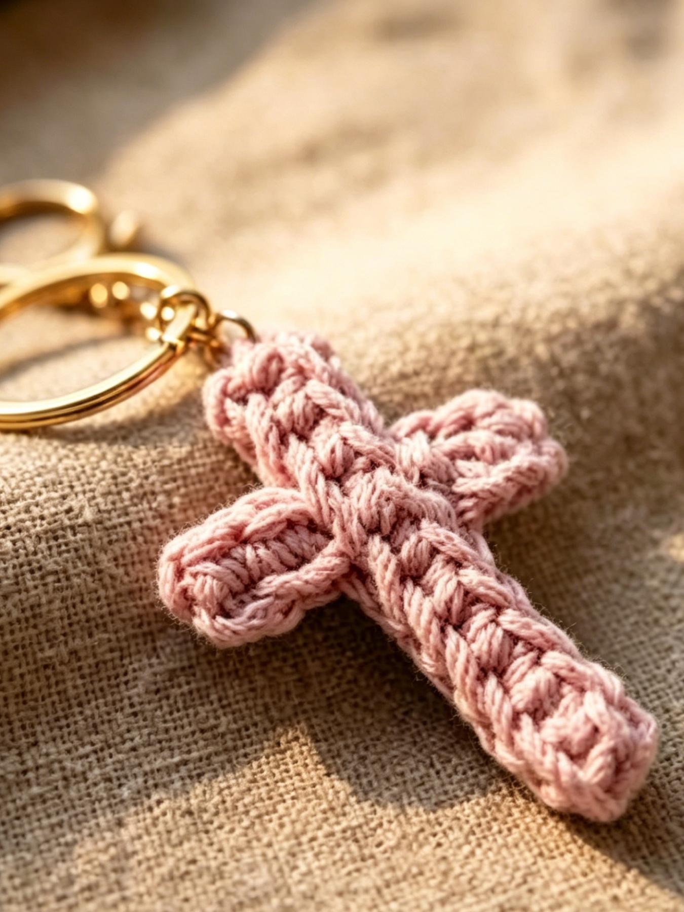 A handmade crocheted cross keychain charm, suitable for everyday wear, vacation dates, and other occasions, and also a delightful little gift that brings surprise.