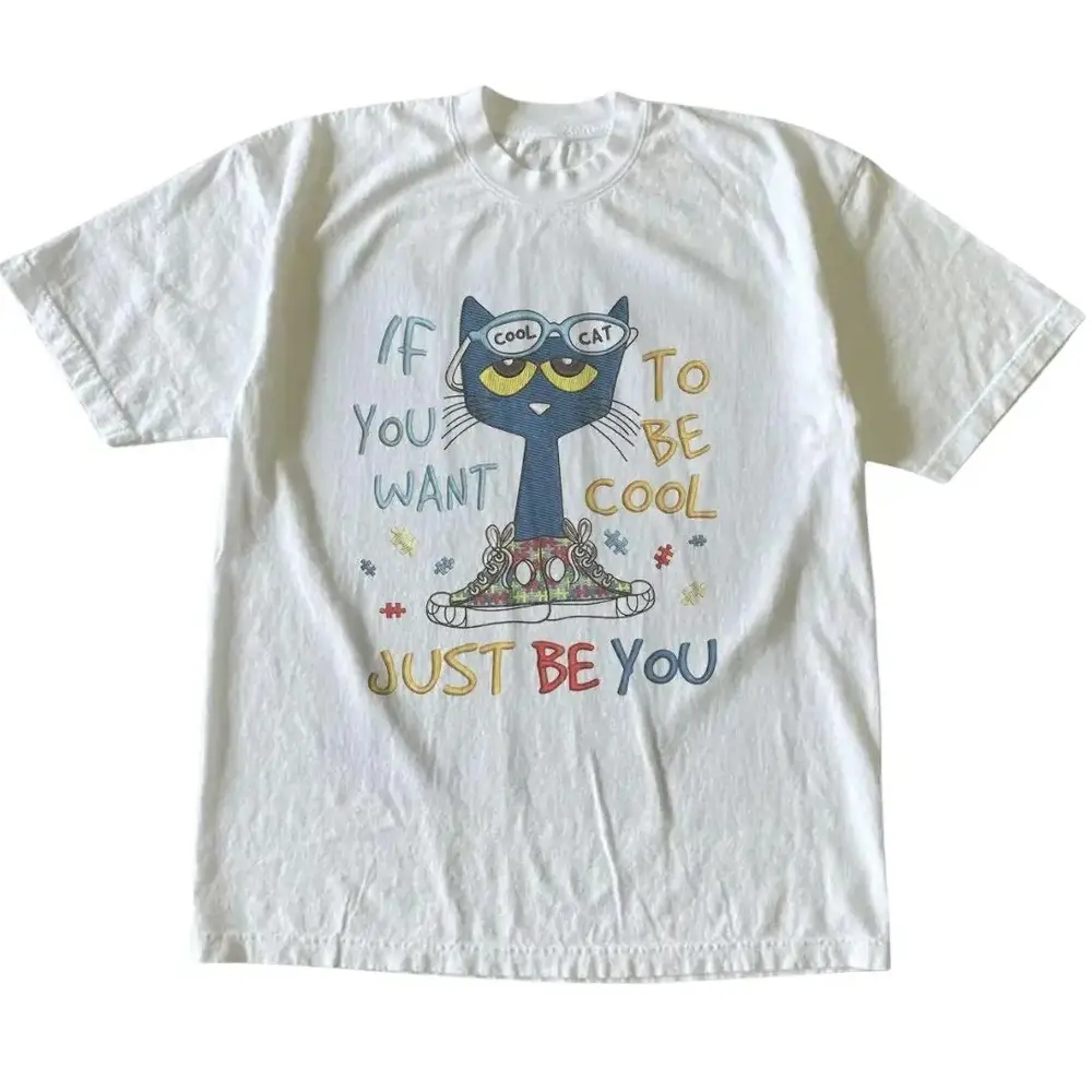 If You Want To Be Cool Just Be Yourself Pete Cat T-Shirt, Animal Tee, Cartoon Tshirt, Gifts Shirt, Unisex Vintage Graphic Tees Gothic Grunge Y2k Emo Scene Amity Affliction Style Clothes Men Women Streetwear Streetwear Tee Tops Casual Womenswear Crewneck