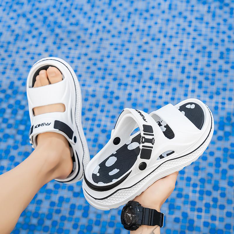 Men's Outdoor Beach Slippers, Thick Sole Height Increase Anti-Slip Eva Cushioning, One-Click Comfort Trendy Home Wear