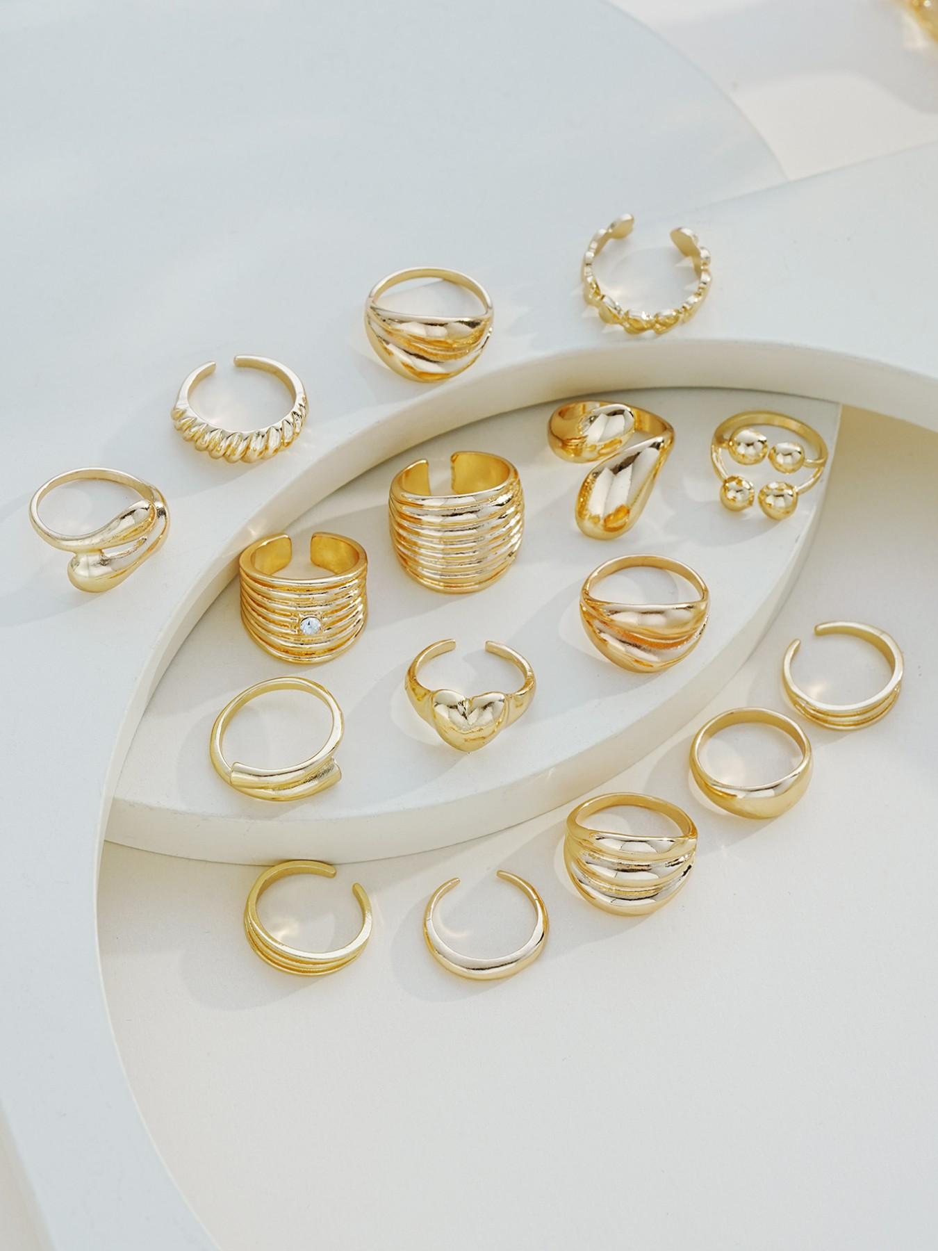 16-Piece Metal Chunky Ring Set, Fashionable Vintage Elegant Geometric Stackable Rings, Party Date Birthday Gift Jewelry Accessories
