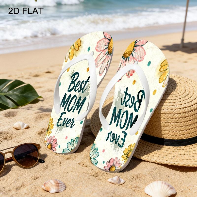 2026 Summer New Women's Flip Flops, Open Toe, Flat Heel, "Best MOM Ever" Daisy Decor, Multiple Colors&Sizes, Suitable for Mother's Day/Easter/Holiday Gift, All-Season Wear, Dry Clean, Fashion Sandals for Ladies, Women Shoes