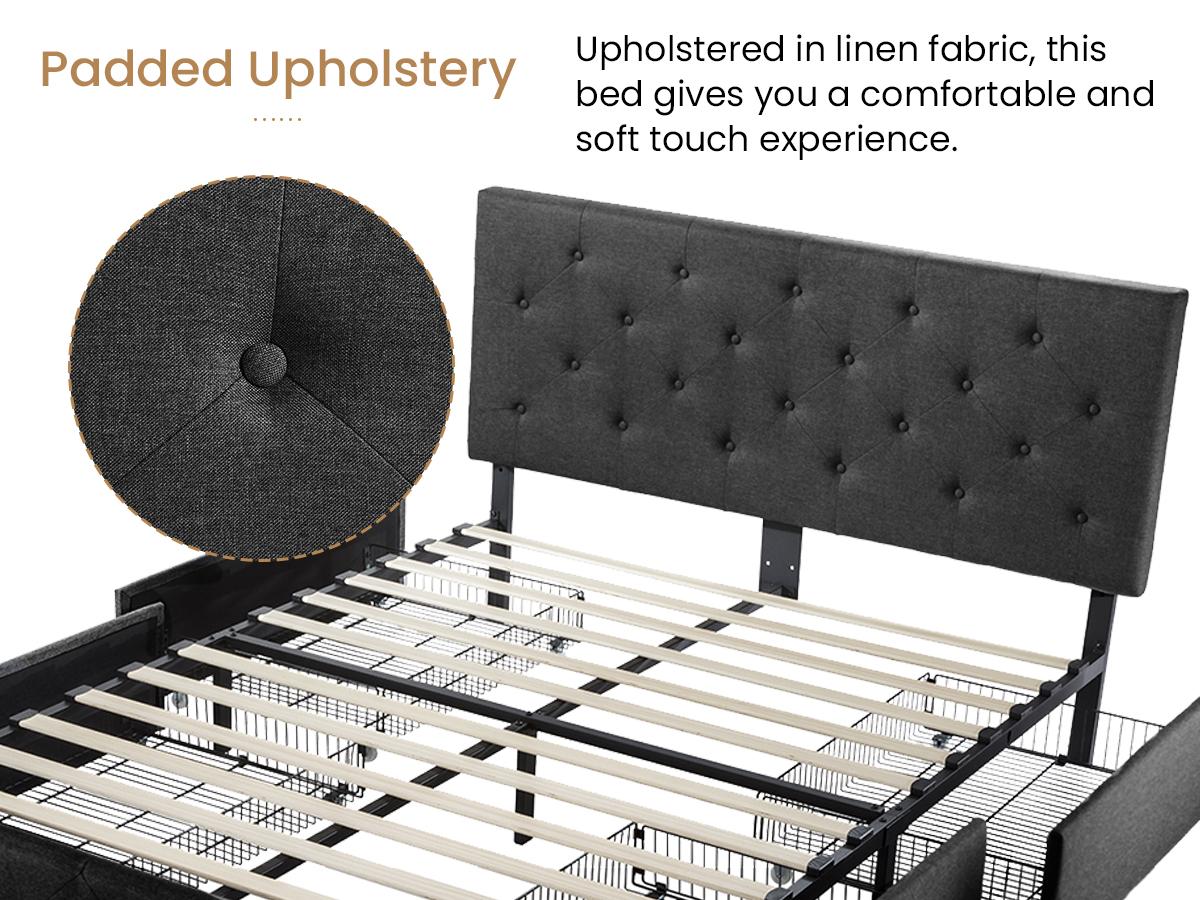 SHA CERLIN Platform Storage Bed Frame with 4 Drawers【Frame Only No Mattress】Adjustable Upholstered Headboard with Button Tufted Design,Wooden Slat Support,No Box Spring Needed,Full/Queen/King #ChristmasGifts#TikTokShopBlackFriday