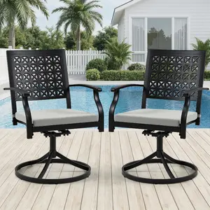 Patio Dining Chairs Set of 2, Outdoor Metal Chair Set with Cushions and Armrests for Patio, Backyard, Poolside