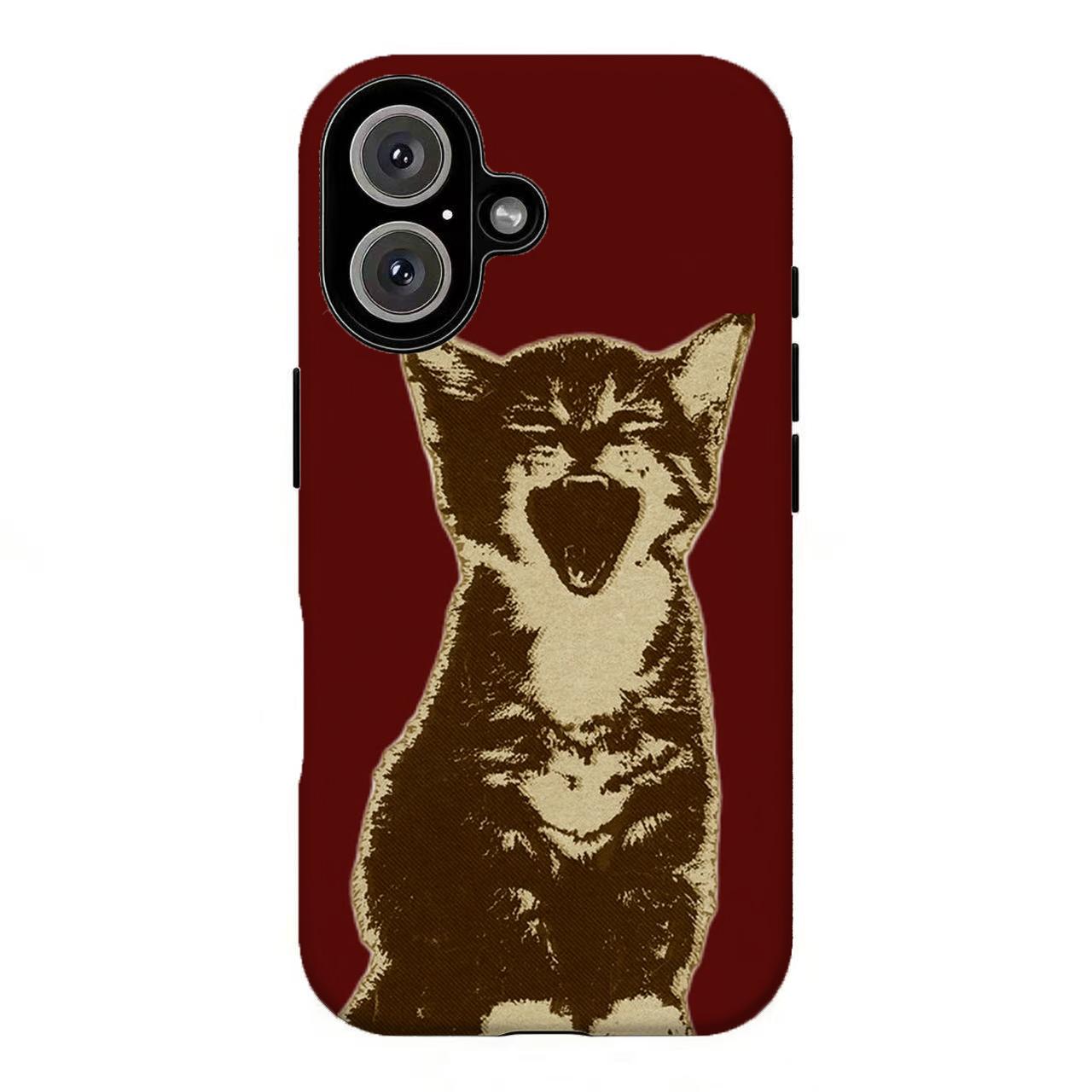 FL-Retro Screaming Cat Phone Case,Vintage Cat Phone Case,Retro Red Black Swirl Print Shockproof Cover For iPhone 11 12 13 14 15 16 17 Air Pro Max for Samsung S26 S25 S24 S23 S22 S21 Case,Gift for her/him