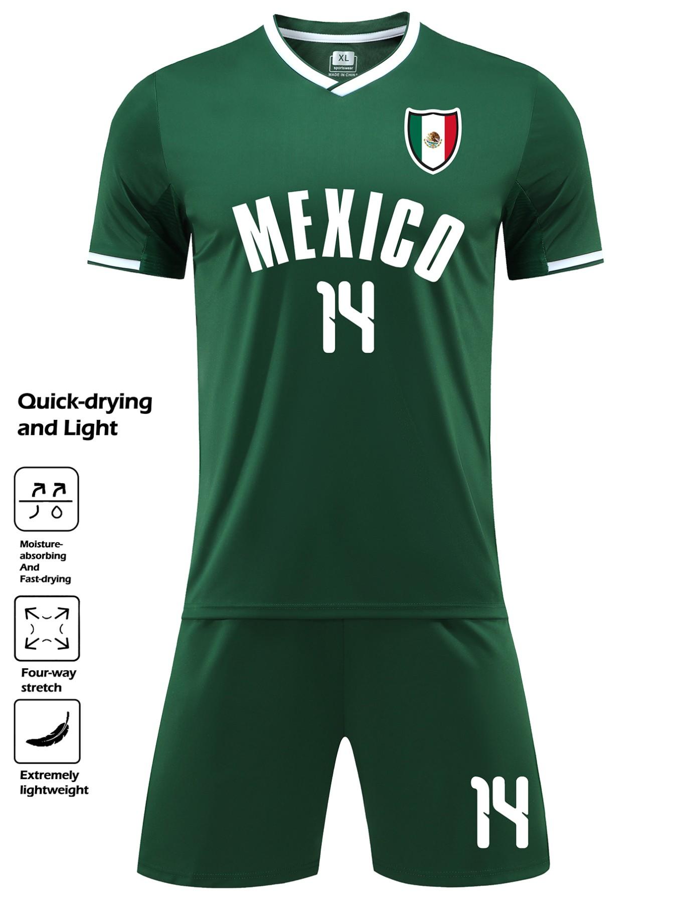 Mexican Style Football Kit Set, Unisex Quick-Dry Soccer Wear #14, Moisture-Wicking Lightweight Sports Clothes for Training, Parties, Casual Use