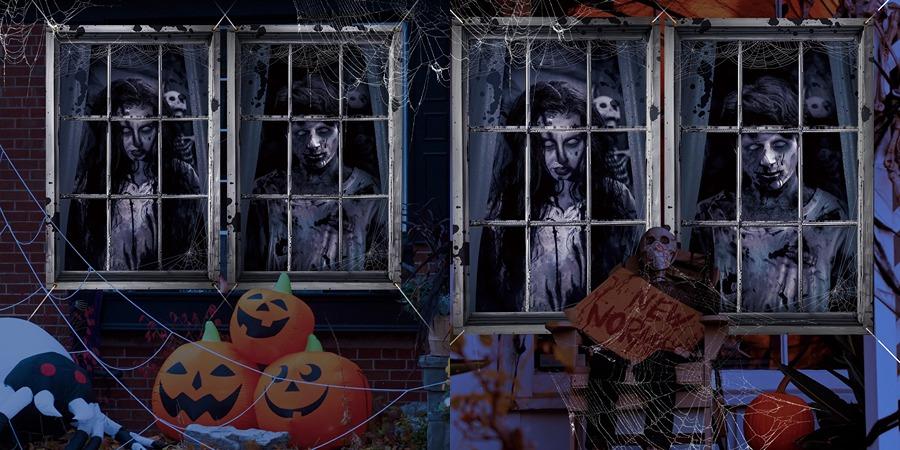 2/3 Pcs Halloween Window Cover Decoration, Bloody Creepy Clown Scene Curtains for Haunted House, Reusable Fabric Horror Decorations for Indoor Outdoor Party, 31 x 47 Inches
