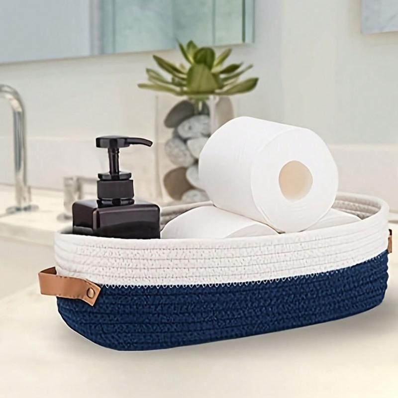 Boho Style Woven Storage Basket, Decorative Bathroom Organizer, Toiletries Basket, Multi-Purpose Household Essentials, Durable & Stylish Design