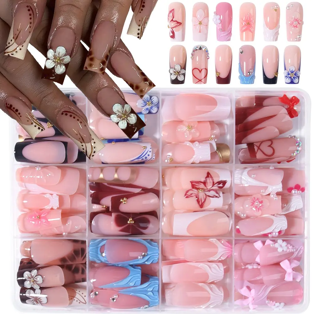 288pcs 3D Gel Nail Art Kit, Nail Art Set, Almond Shape, Medium Size, Glossy Finish, Includes Jelly Glue & Nail File, Perfect for Women