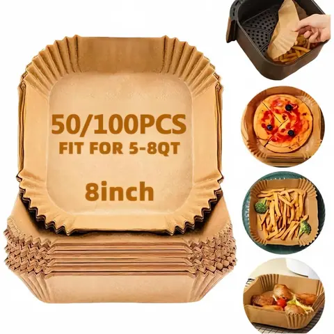 Disposable Air Fryer Liner, Air Fryer Accessories, 50/100/200pcs Square Air Fryer Parchment Paper Liner, Non-stick Baking Paper Air Fryer Sheets for 5-8QT Air Fryer