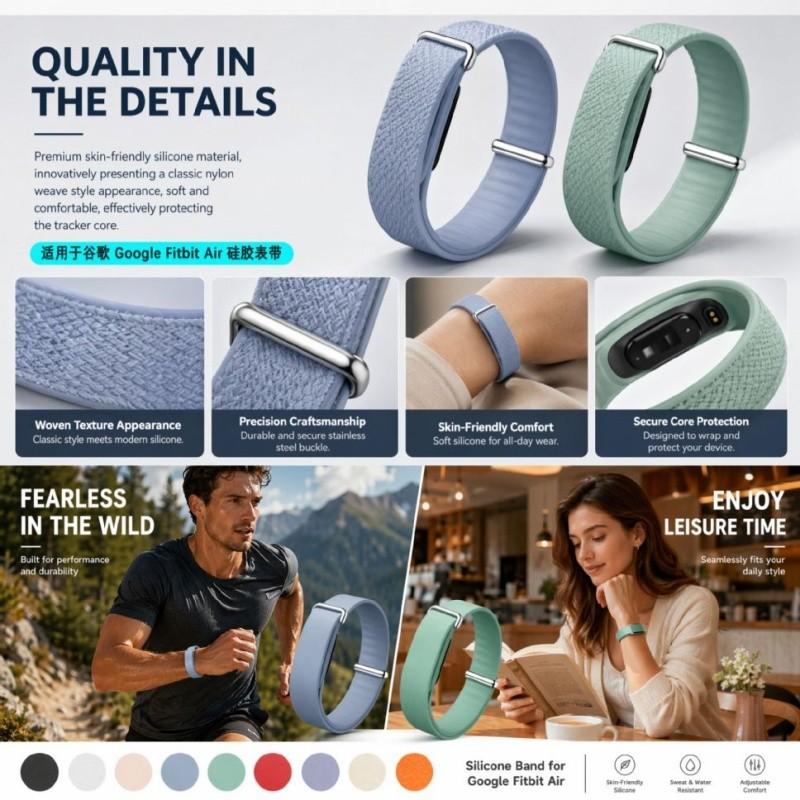 Adjustable Silicone Loop Strap Compatible with Google Fitbit Air, Sweat Resistant Breathable Sport Replacement Band, Lightweight Durable Fitness Wristband for High Intensity Workout, Color Options, Wearable Accessories