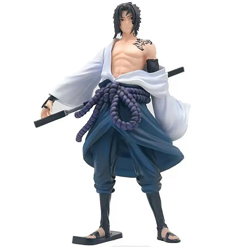 Naruto Uchiha Sasuke Anime Figure 25cm PVC Statue, Standing Version with Sword and Base, Collectible Gift Boxed Model