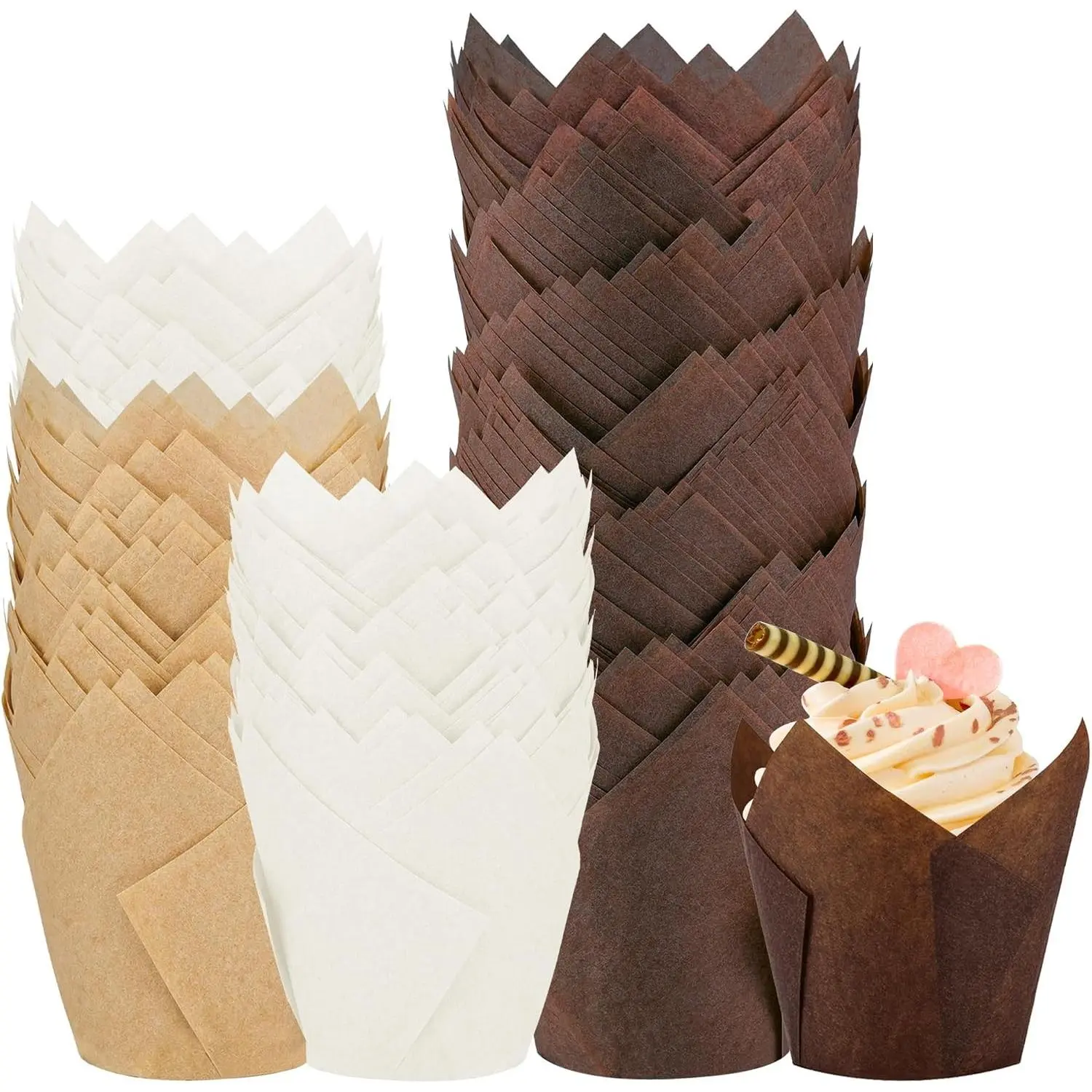 200PCS Tulip Cupcake Liners Parchment Baking Cups Muffin Wrappers Perfect for Birthday Parties, Weddings, Baby Showers, Catering, Restaurants Standard Size (3colors)