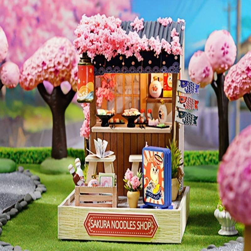 DIY Japanese Cherry Blossom Restaurant Book Nook Kit, Creative Handmade Art Craft Model, Perfect Gift for Holidays and Birthdays