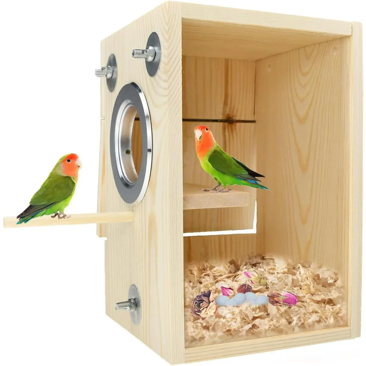 Wooden Acrylic Transparent Bird Breeding Nest Box for Parakeet Finch Lovebirds Cockatiel Budgie Conure Parrot