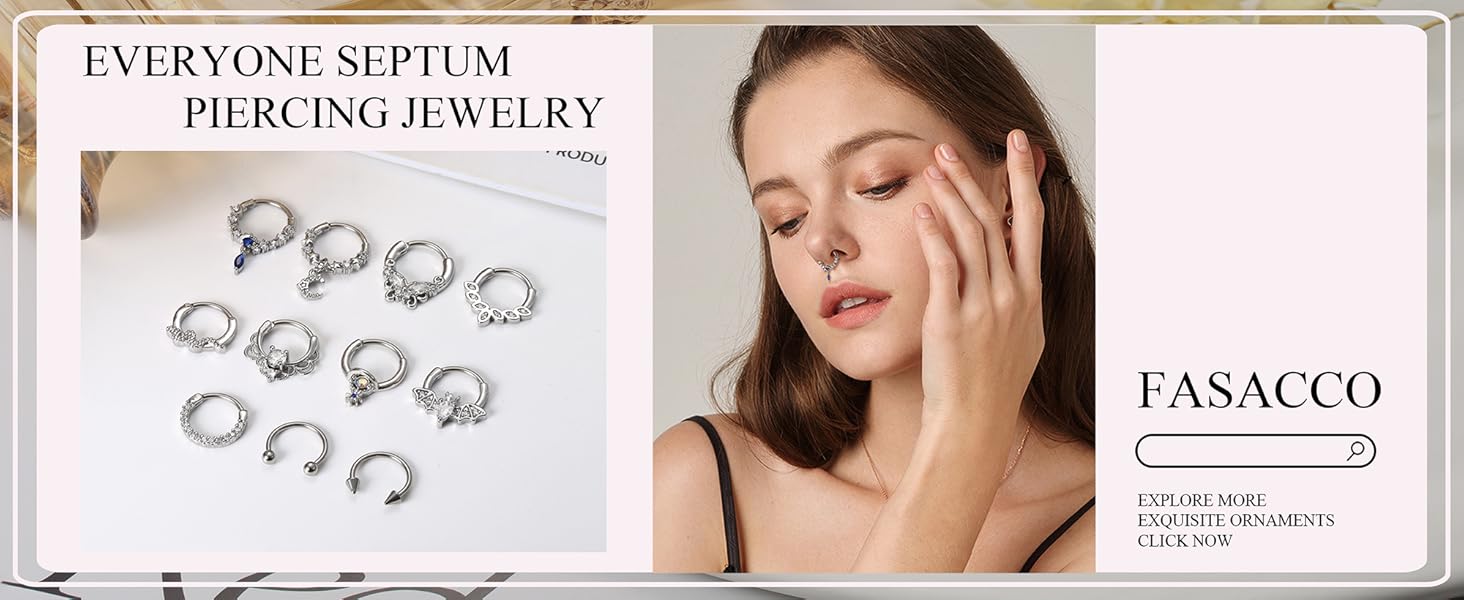 FASACCO 16G Cute Snake Butterfly Septum Ring Septum Piercing Jewelry for Multiple Piercings Hypoallergenic Septum Rings for Daith Earrings