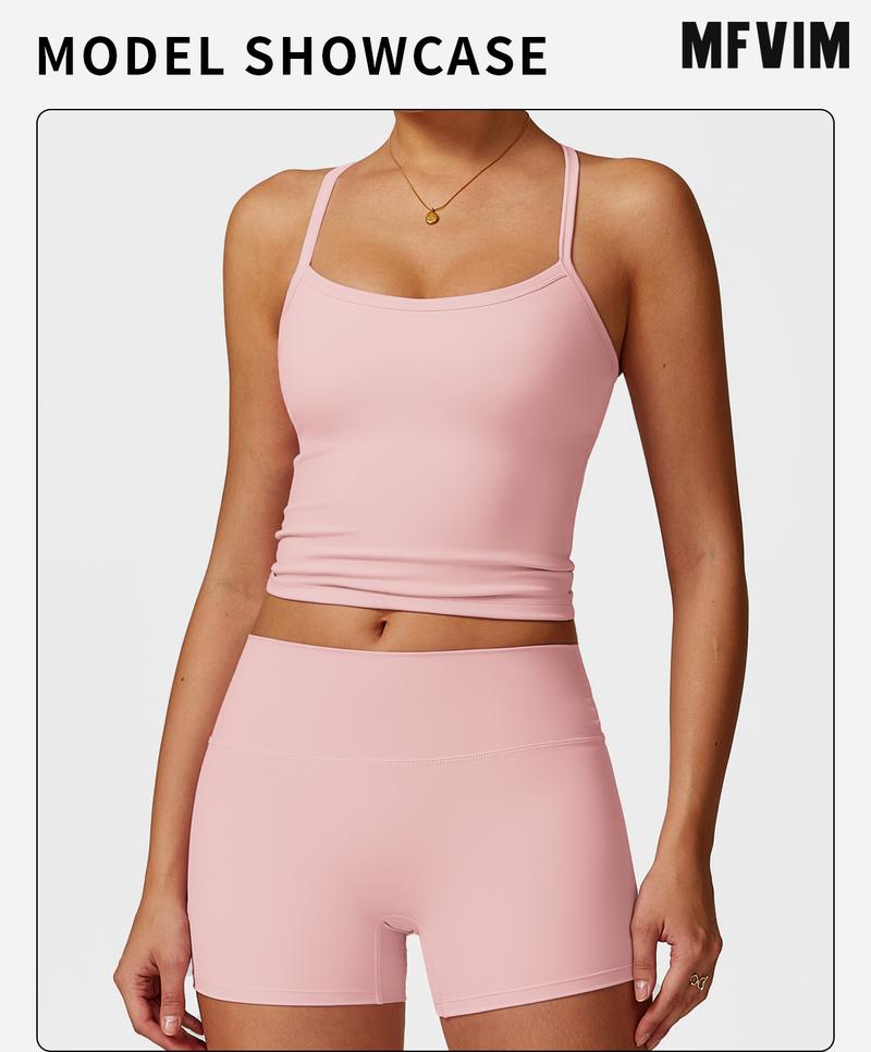 MFVIM Women's Yoga Wear Backless Lace Up Sports Bra and High Waisted Hip Lifting Shorts Matching Workout Set butt-lifting Pilates Improver Suit Sleeveless Gym Tops Lightweight Activewear Running Outfits Sporty Style Clothes