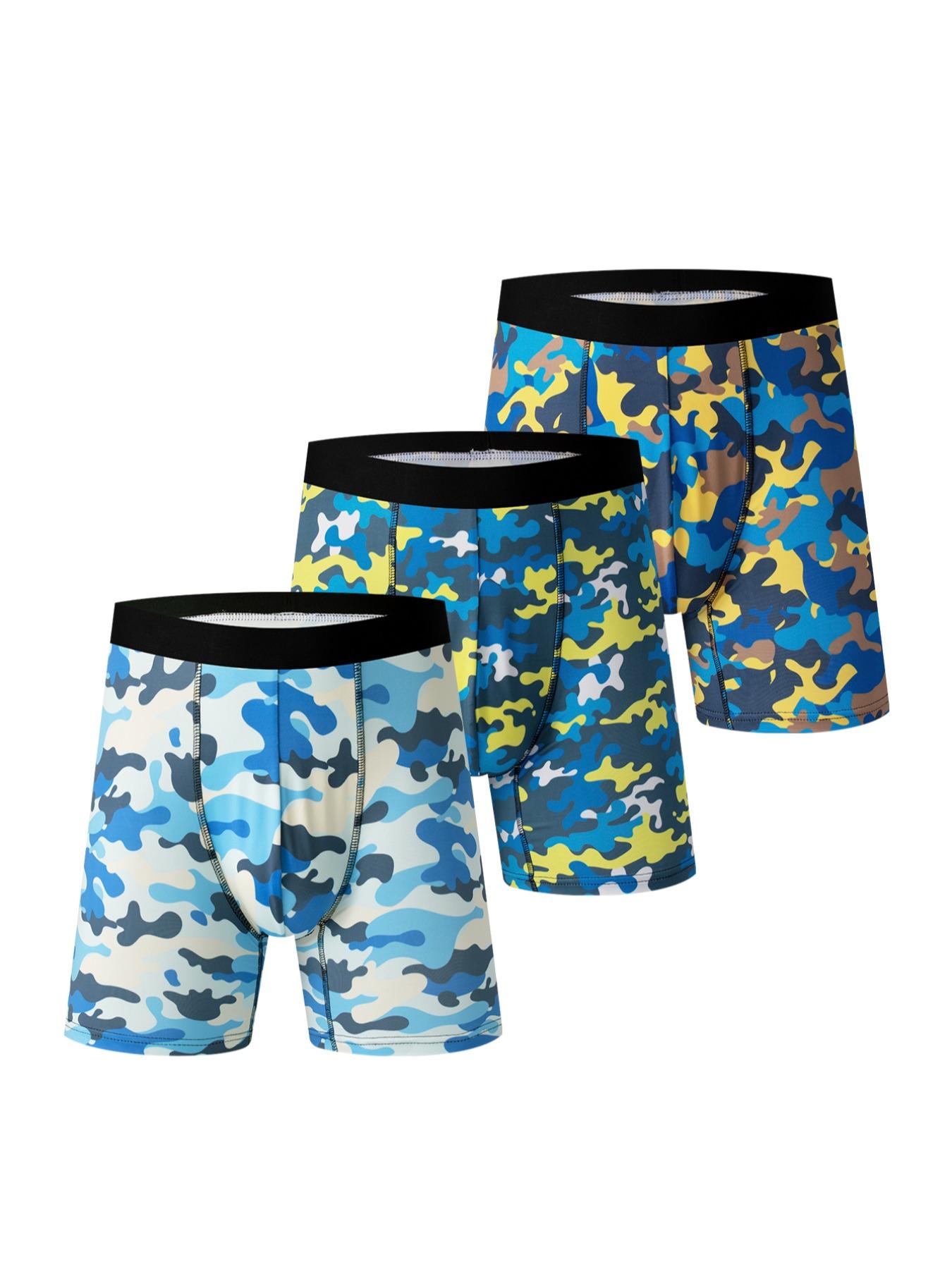 Men's Camo Print High Stretch Boxer Brief, Casual Comfy Breathable Underwear for Daily Wear, Mens Shorts for All Seasons