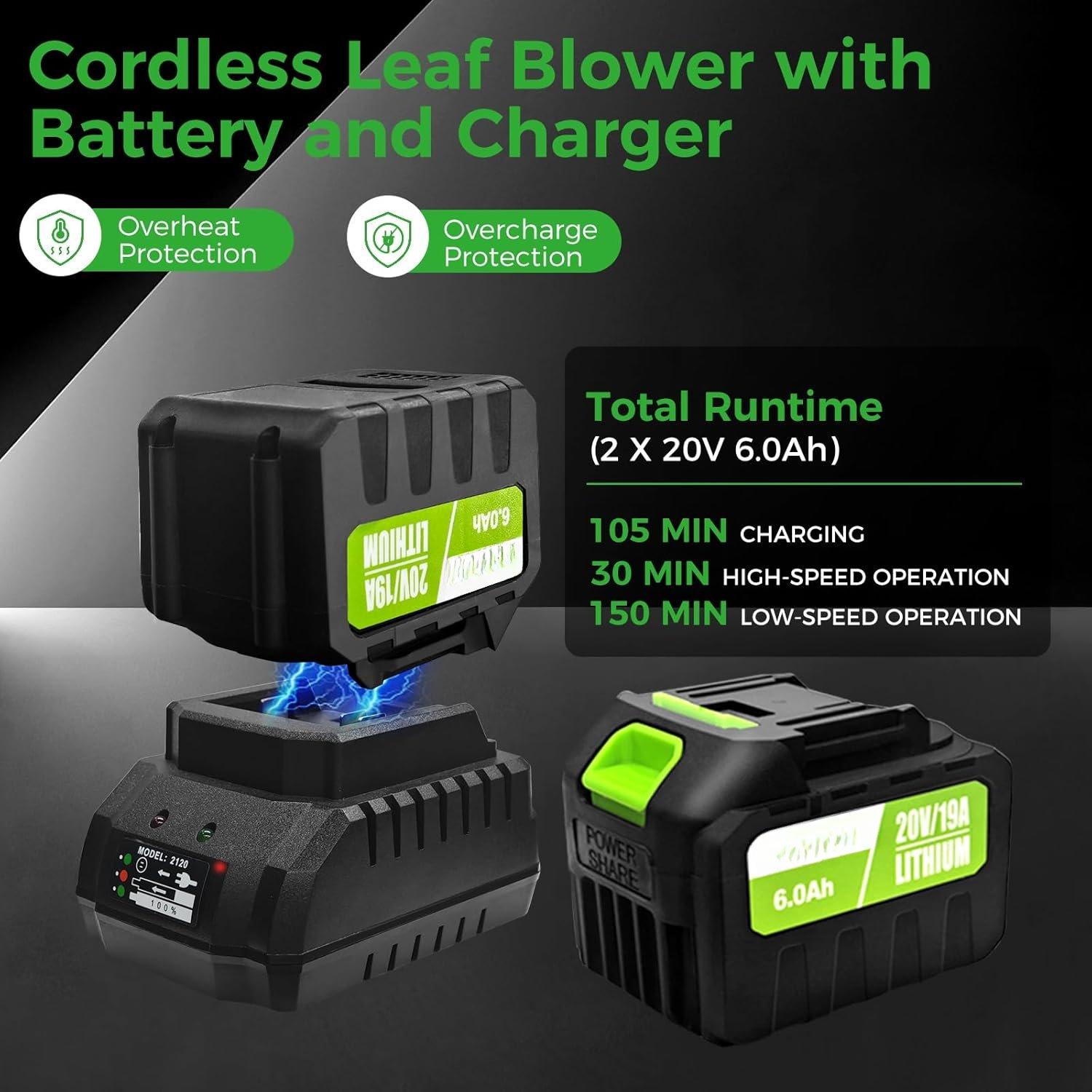 Cordless Leaf Blower with 2x 6.0Ah  and Charger, 540CFM/170MPH   Leaf Blower, 6 Speeds, Lightweight Electric Leaf Blowers for Lawn Care, Patio, Dust and Leaves Cleaning 2025