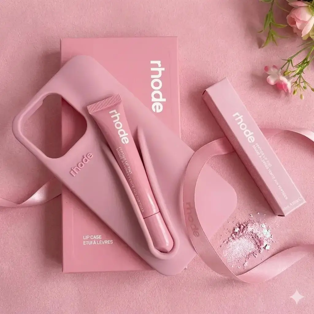 Rhode Style Lip Tint Phone Case with Lip Gloss, Minimalist Lipstick Holder Shockproof Silicone Cover with Lip Gloss Slot, Aesthetic Case for iPhone 13–17 Pro Max