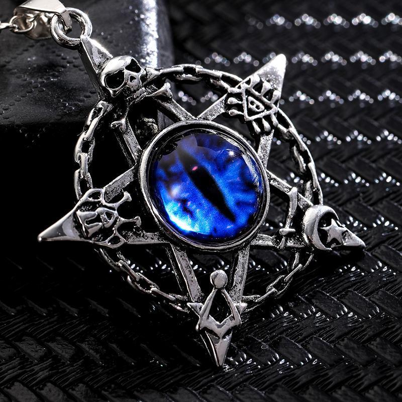 Pentagram shape Devil's Eye Pendant Necklace For Men And Women Punk Retro Non Adjustable Metal Collar  ing Jewelry Gifts