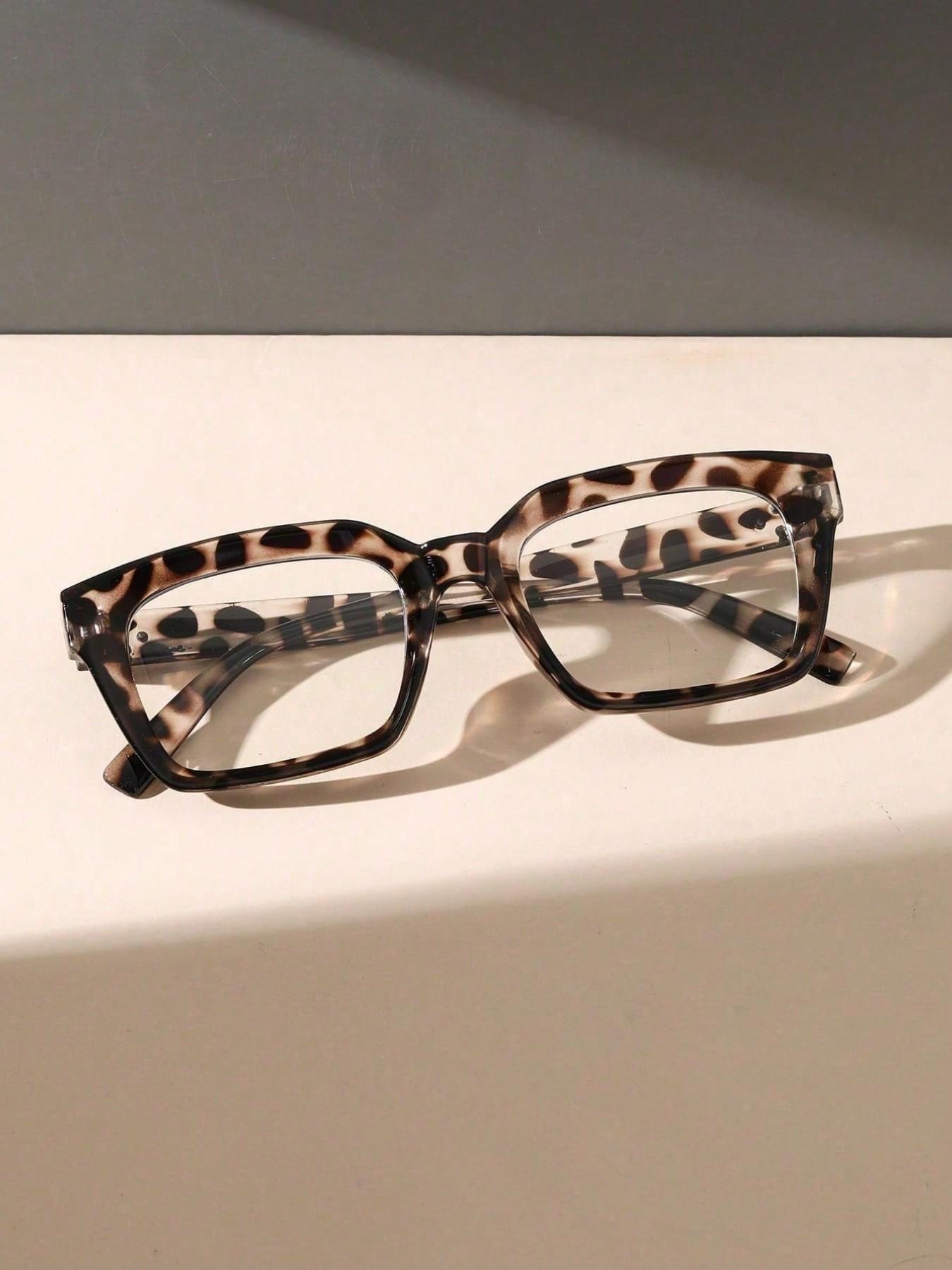 Women's Leopard Print Square Plastic Frame Blue Light Blocking Glasses, Anti Blue Glasses, Leopard Pattern Eyeglasses, Casual Stylish Glasses, Square Frames Glasses, Fashion Retro Transparent Lenses, Lightweight Comfortable, Square Frame Eyewear