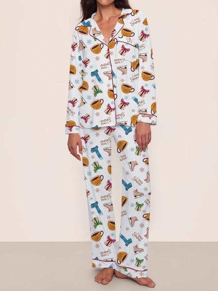 Gilmore Girls Matching Pajamas Set， Women's Cozy Fleece Loungewear, Long Sleeve Top ，Elastic Waist Pants， Cute Stars Hollow Themed Christmas Gift.