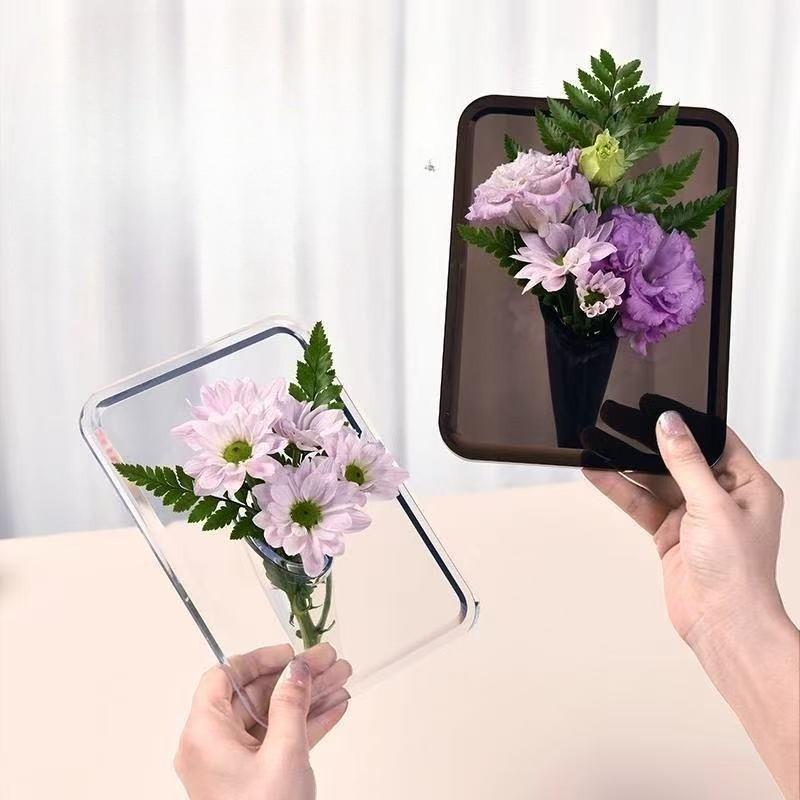 Creative photo frame acrylic flower vase - smoke gray minimalist desktop ornament, artistic decoration for fresh flowers / dried flowers / hydroponic containers, multi-scenario home / office decoration, perfect gift for commuting
