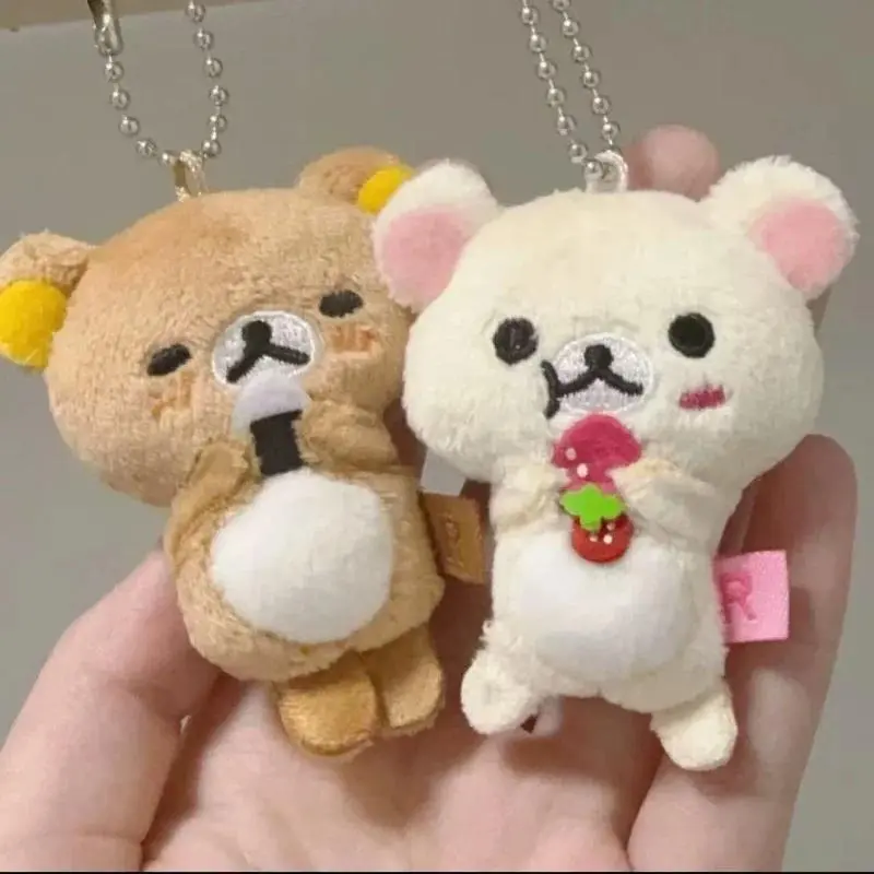 Cute Rilakkuma Curly Hair Flower Series Plush Toy Keychain retro Korilakkuma Fuzzy Kiiroitori Chicken Stuffed Backpack Pendant