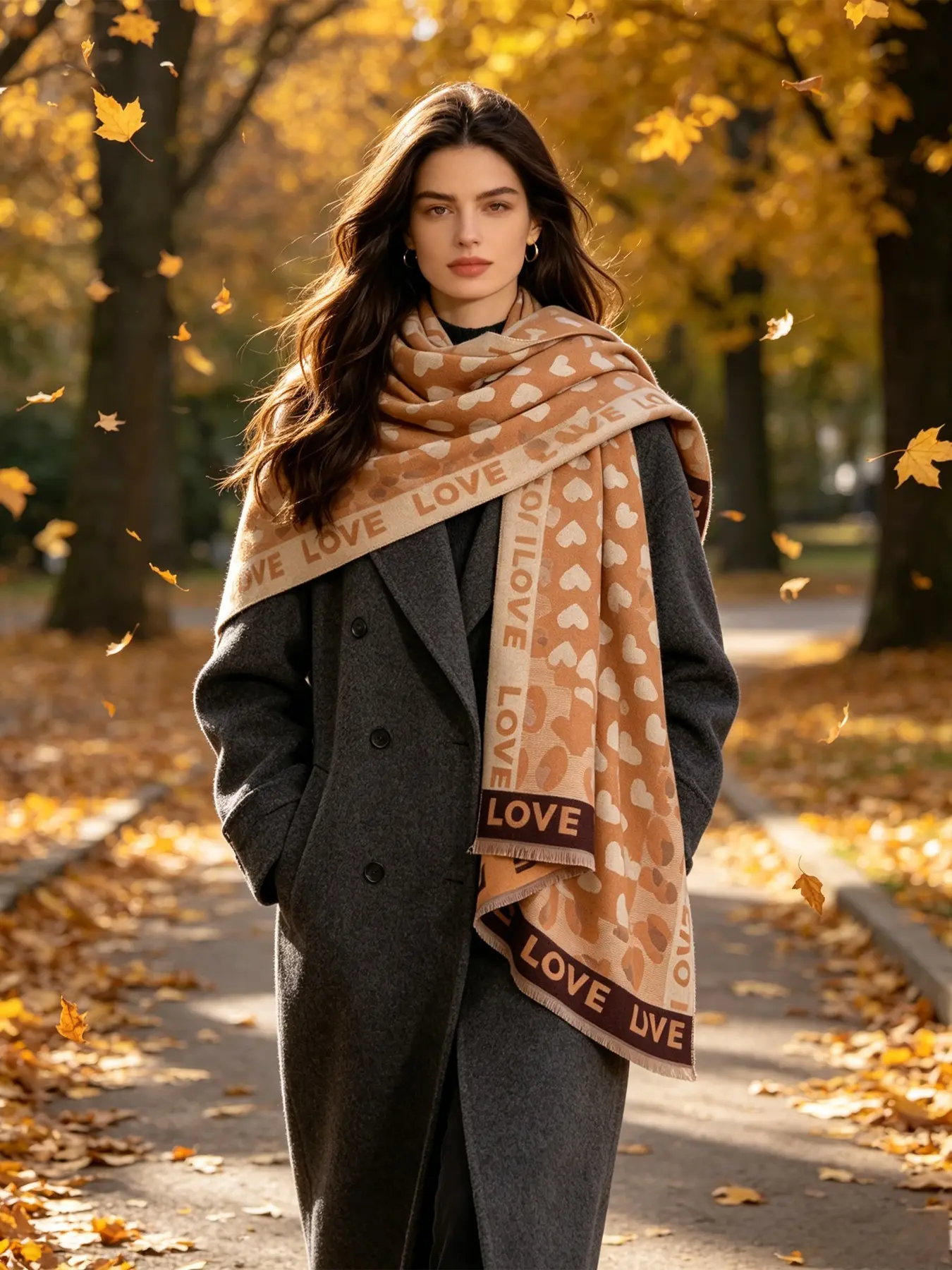 Winter Essentials Neutral Tone Heart Scarf, Soft & Warm, Loose-Fitting, Cute Style, Perfect Match for Your Coat, All Seasons
