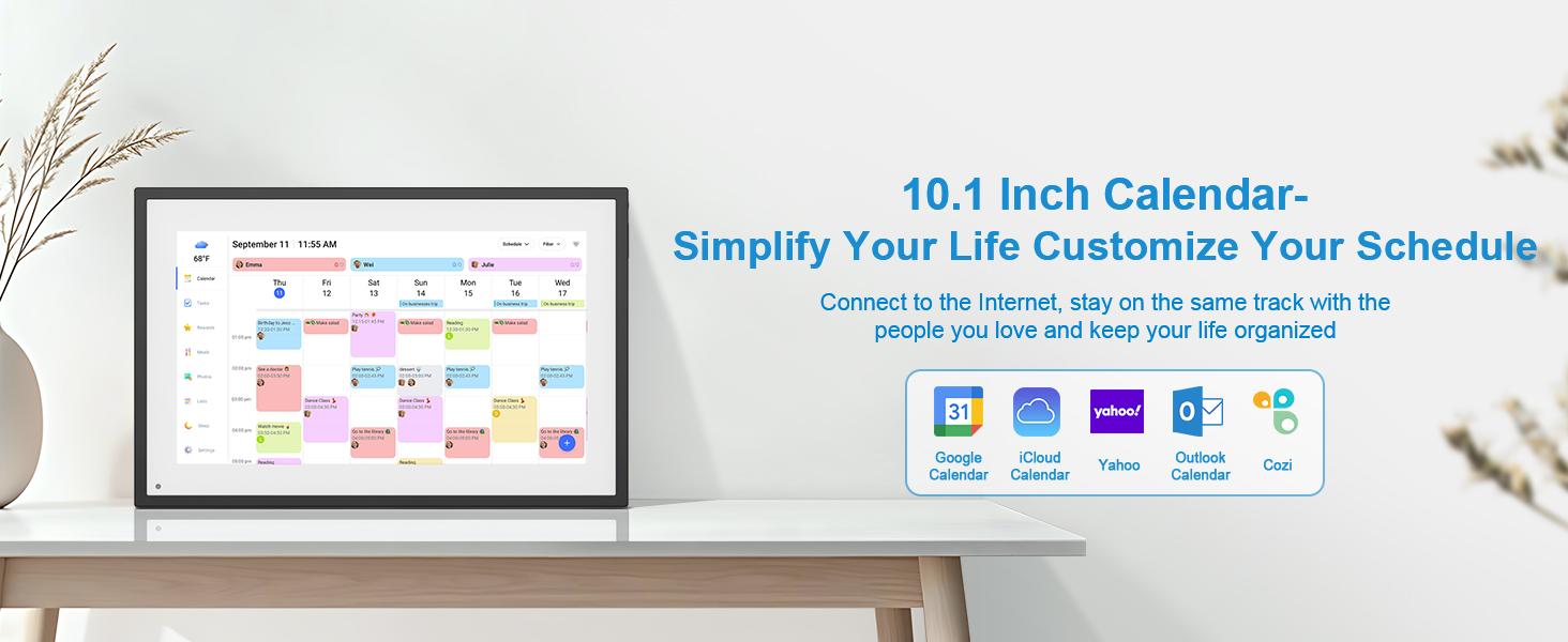 10.1 Inch Digital Calendar+Digital Picture Frame, 2025-2026 Desk Calendar Smart WiFi Planner&Chore Chart, IPS HD Interactive Touchscreen Display For Family Schedules