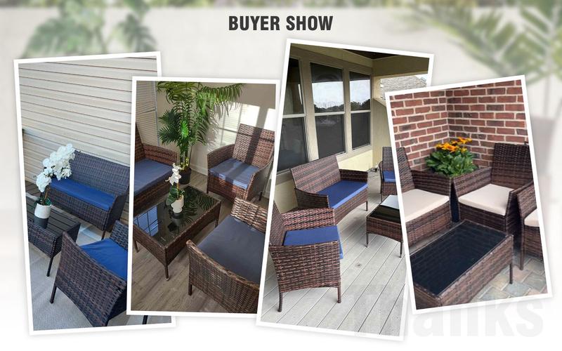 Amopatio Patio Set 4 Pieces Small Belcony Furniture, Outdoor Wicker Rattan Conversation Set for Family Party on Backyard, Poolside,Garden,Deck,Porch