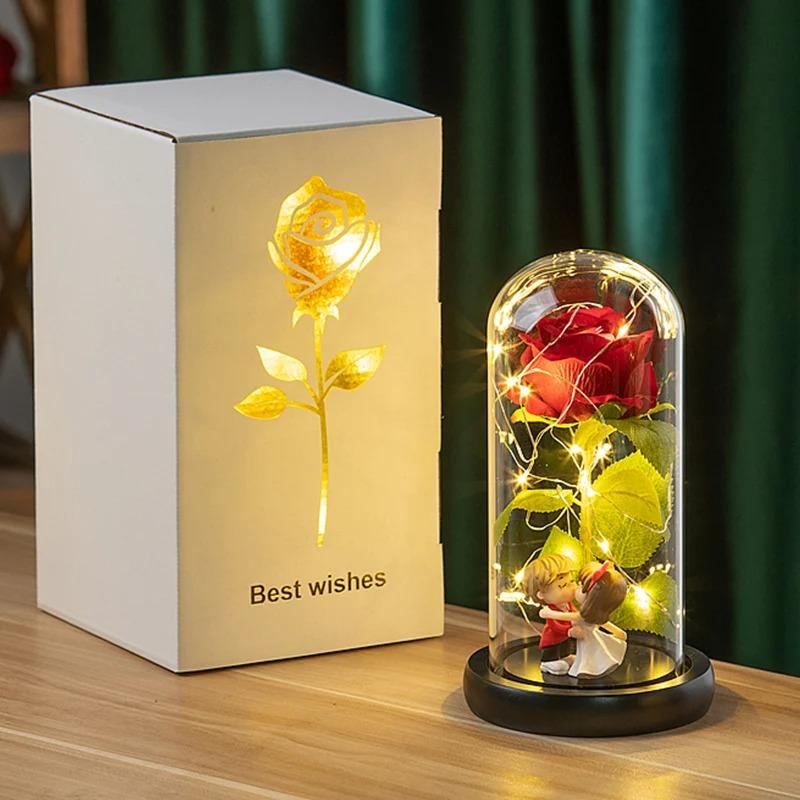 Eternal Rose Flowers Artificial Foil Flower in Glass Glow Immortal Flower LED Roses Lamp Flores Eternas Valentine's Day Gift Light Up Rose