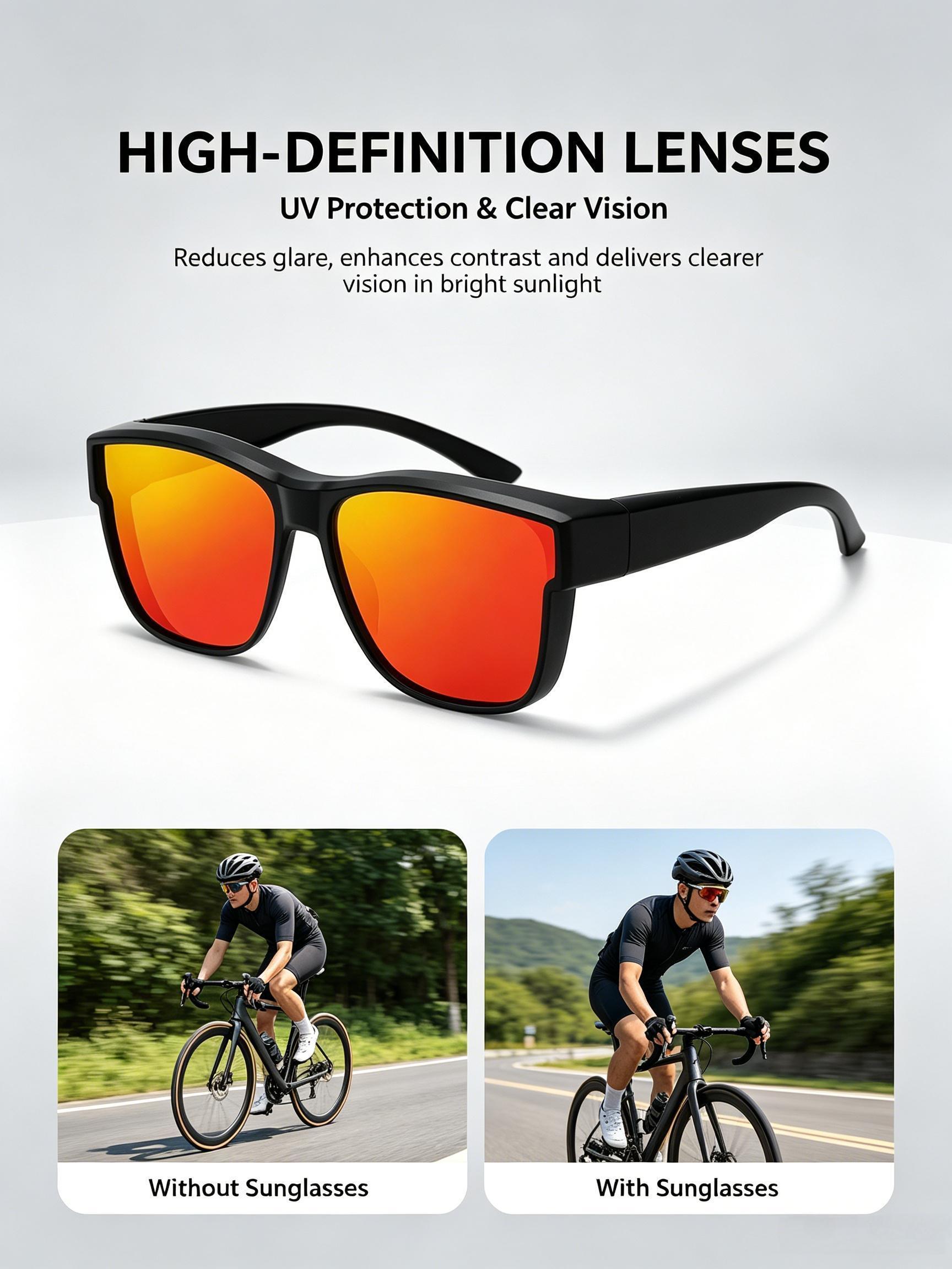 XUH 3pcs Unisex Nylon Flip-Up Overglasses Sunglasses - Black Frame, Silver Mirrored Lenses, UV400 Sun Protective, Easy Adjustment, Dual-Use for Myopia Wearers, Driving, Fishing, Mirrored Shades